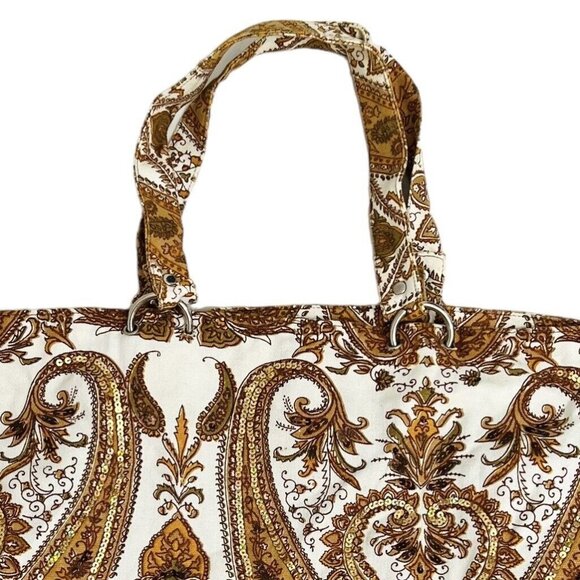 Murval Paisley Canvas Tote Bag Fall Colors Brown Orange White 12" x 20" - Picture 2 of 8